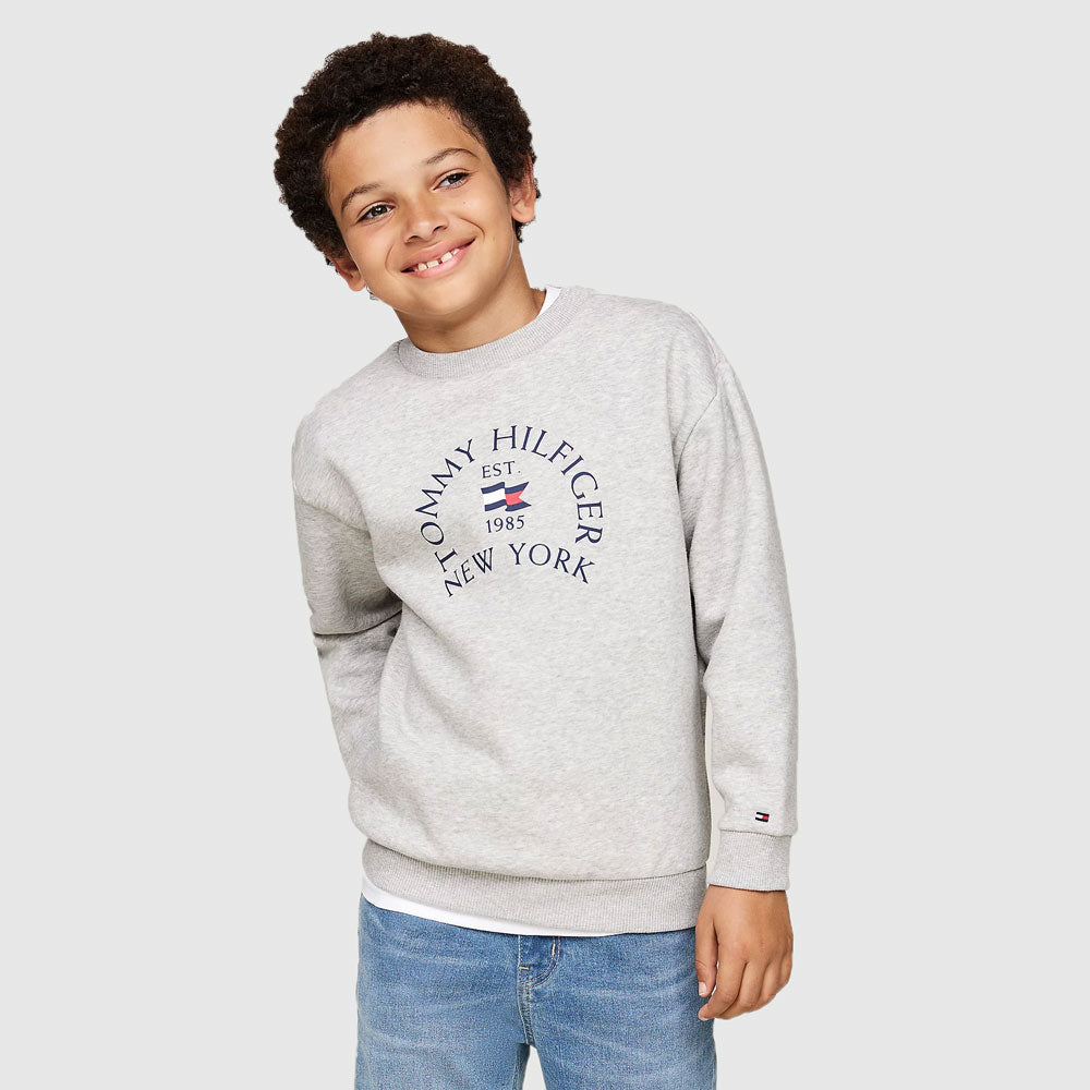 Tommy Hilfiger Nautical Arch Print Fleece Sweater - Light Grey |ThirdBaseUrban