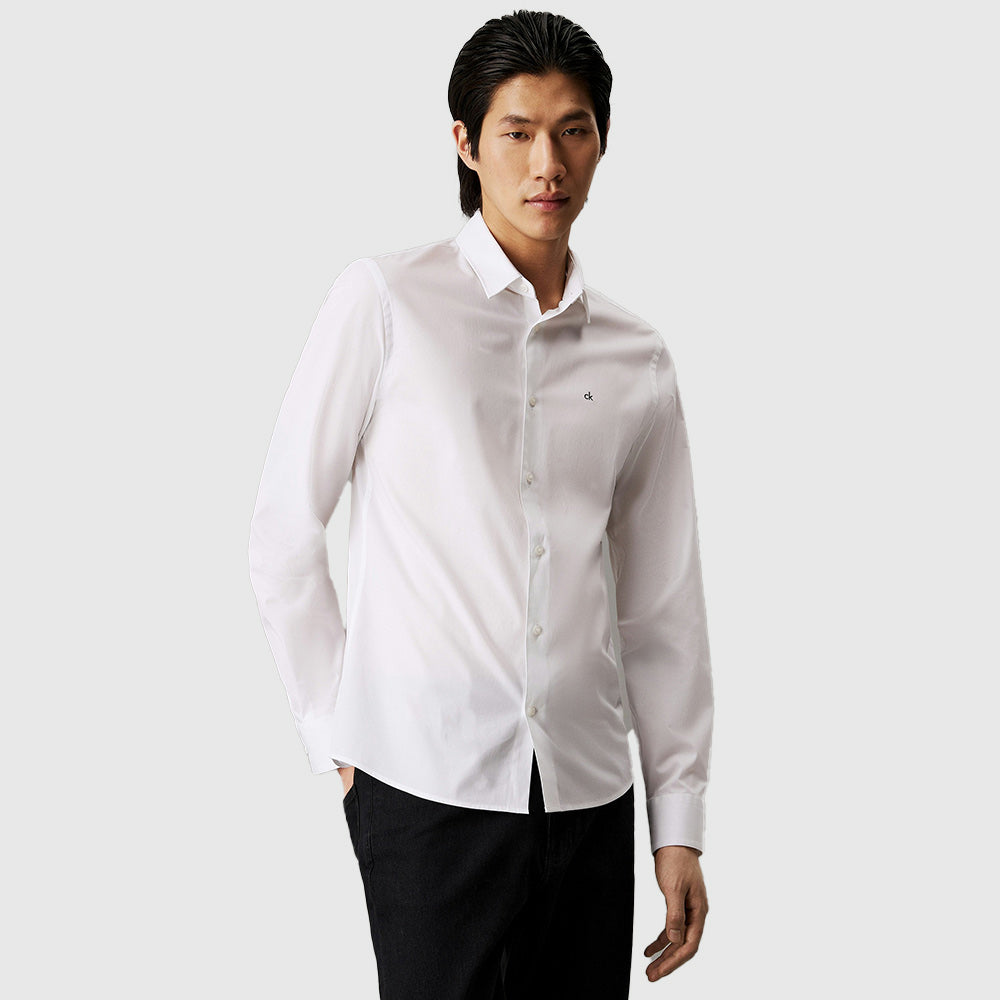 Poplin Stretch Slim Shirt - White*