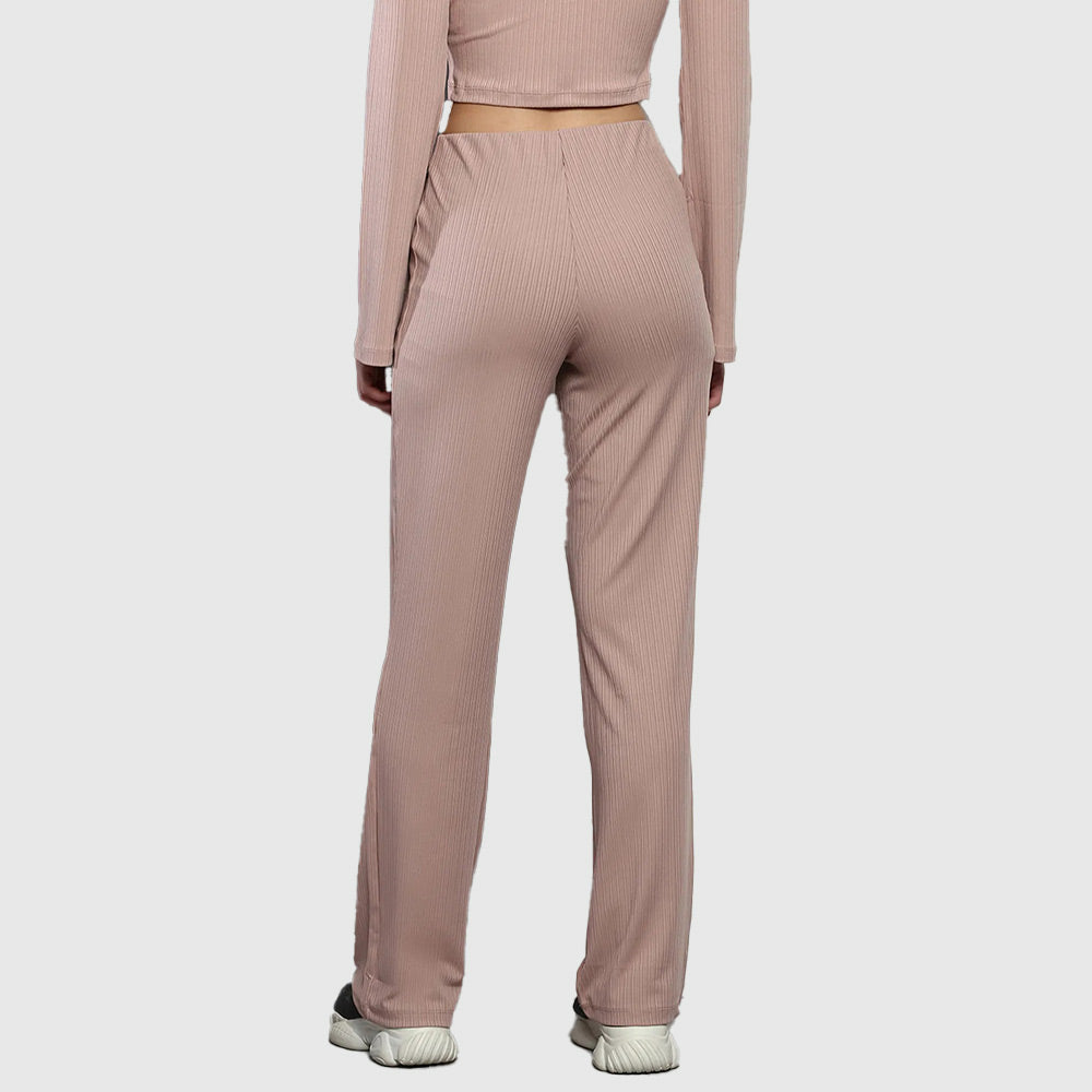 Shiny Rib Wide Leg Pants - Blush*