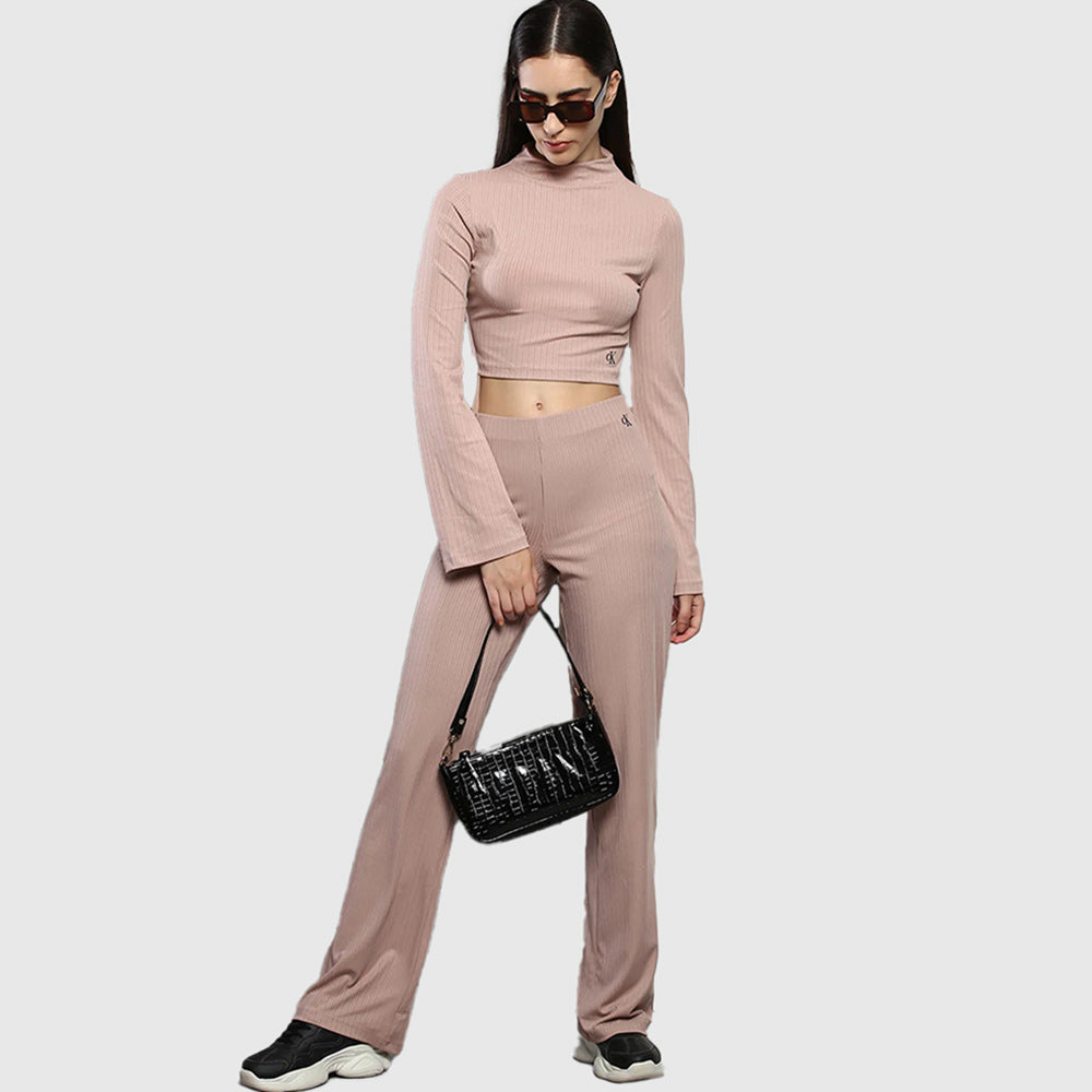 Shiny Rib Wide Leg Pants - Blush*