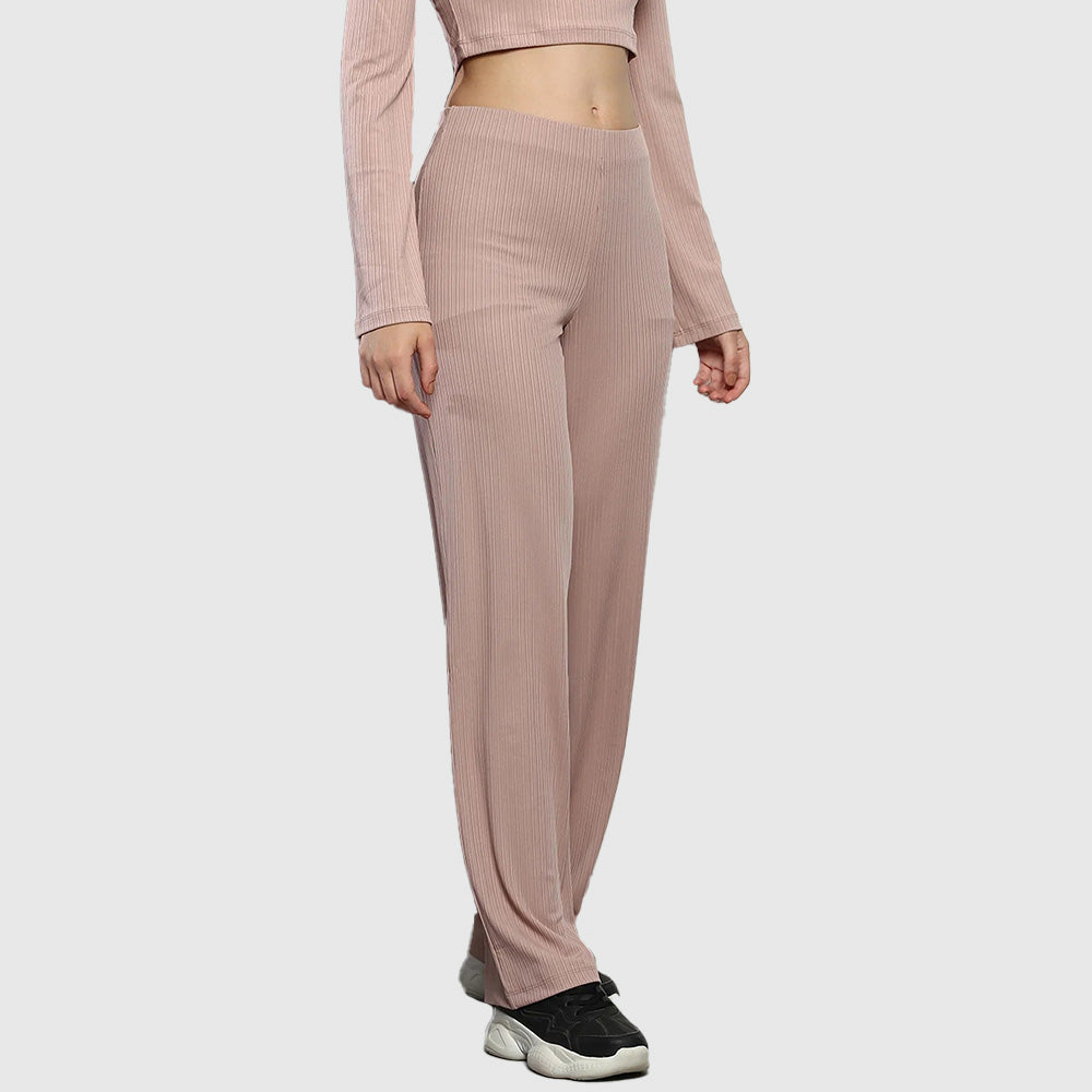 Shiny Rib Wide Leg Pants - Blush*