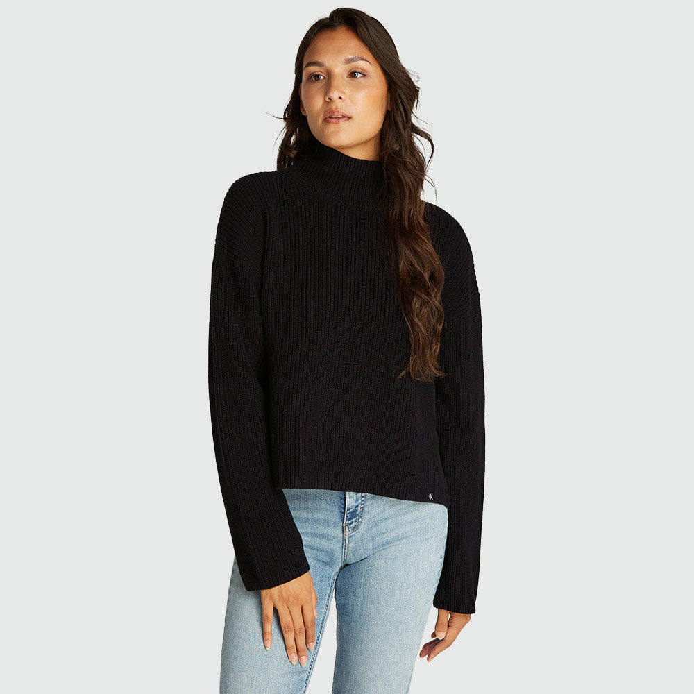 Loose High Neck Sweater - Black*