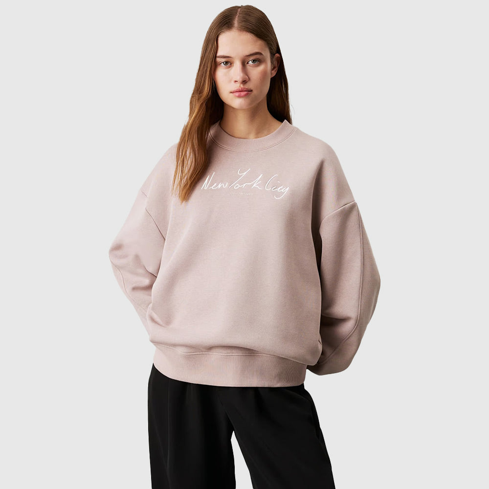 Embroidered NYC Relaxed Sweater - Brown*