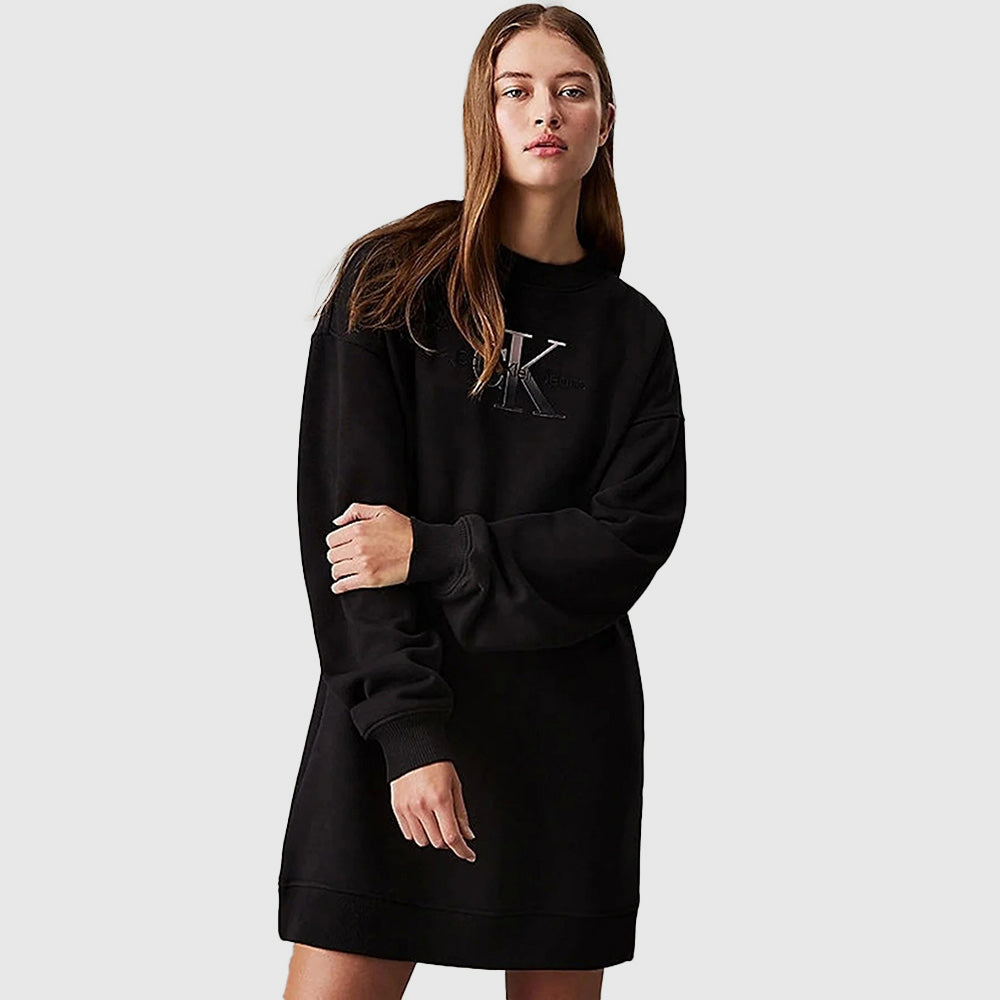 Embroidered Monolog Crew Dress -  Black*
