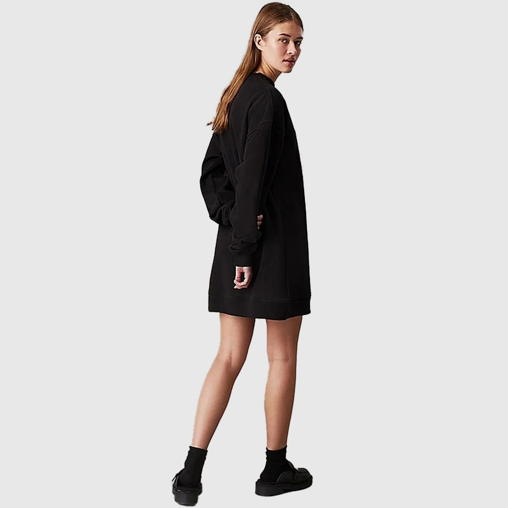 Embroidered Monolog Crew Dress -  Black*