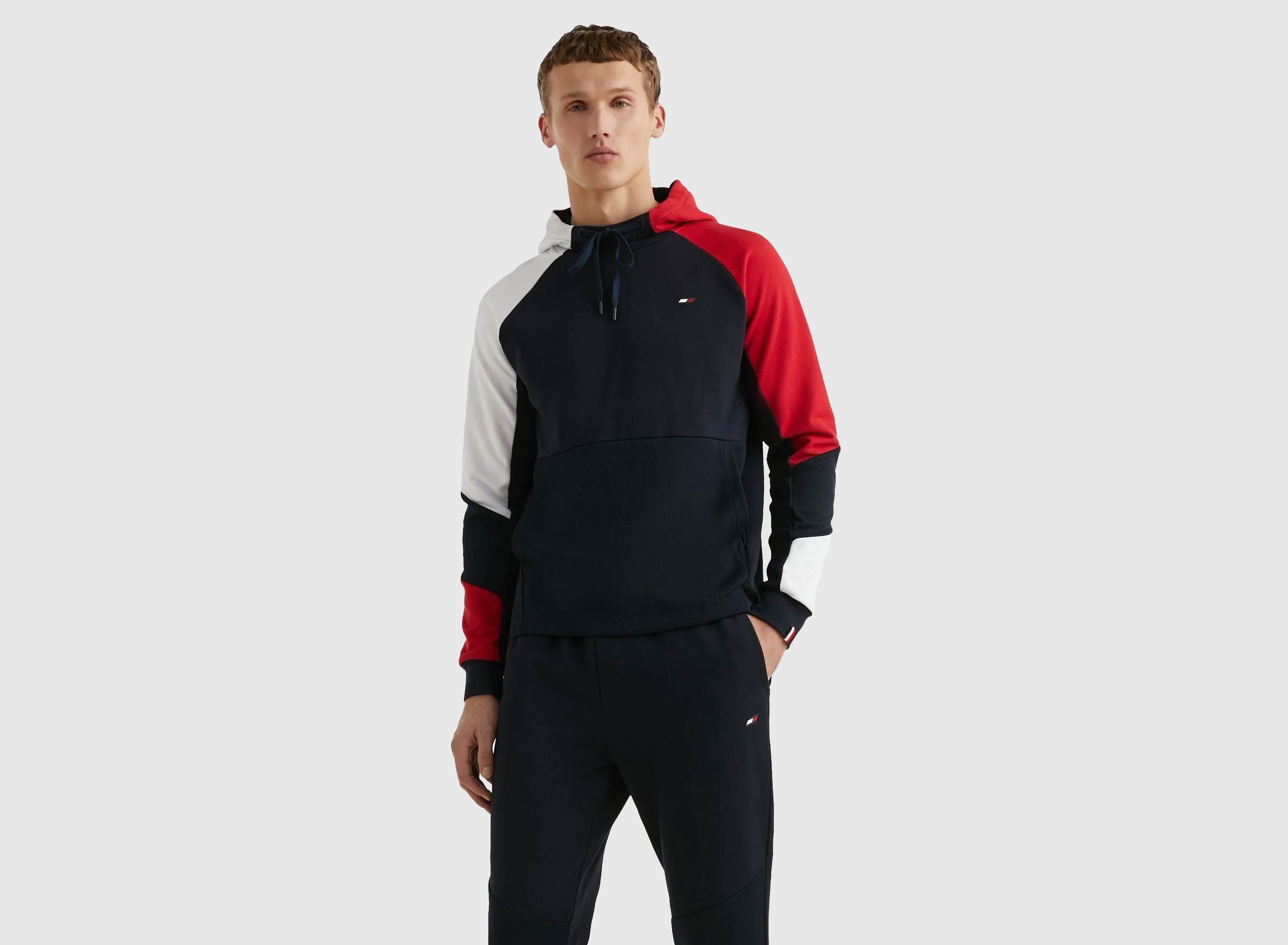 Colorblocked Mix Media Hoodie - Navy*
