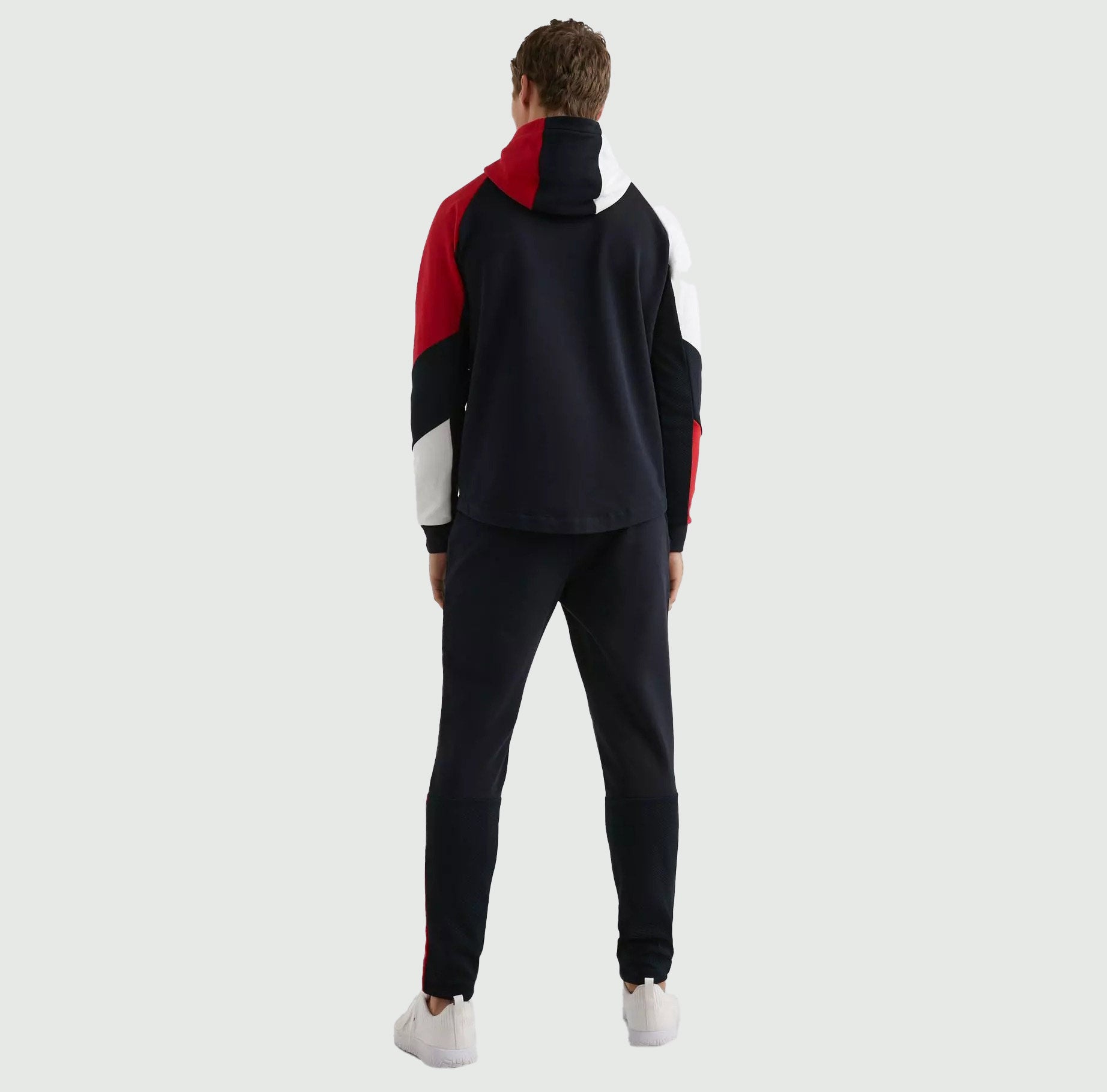 Colorblocked Mix Media Hoodie - Navy*