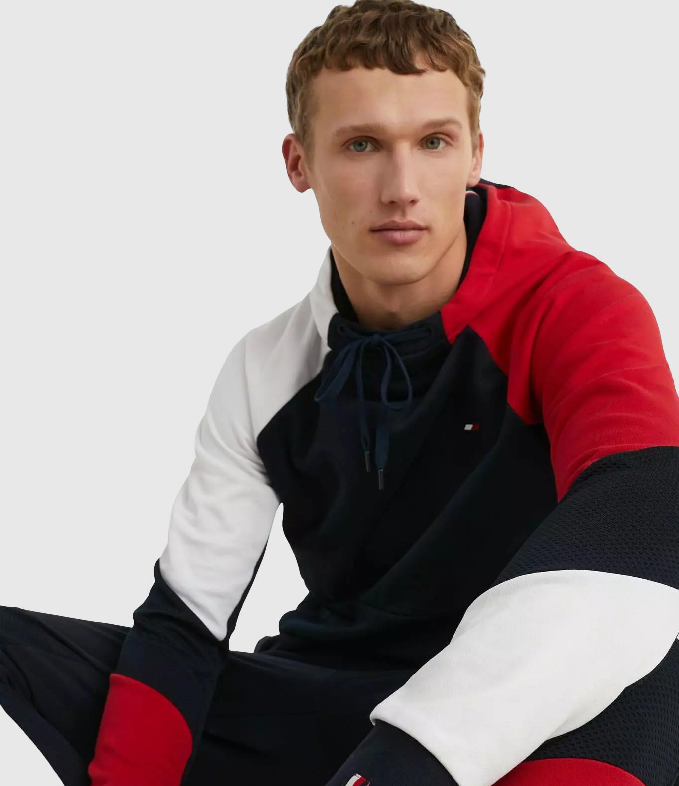 Colorblocked Mix Media Hoodie - Navy*