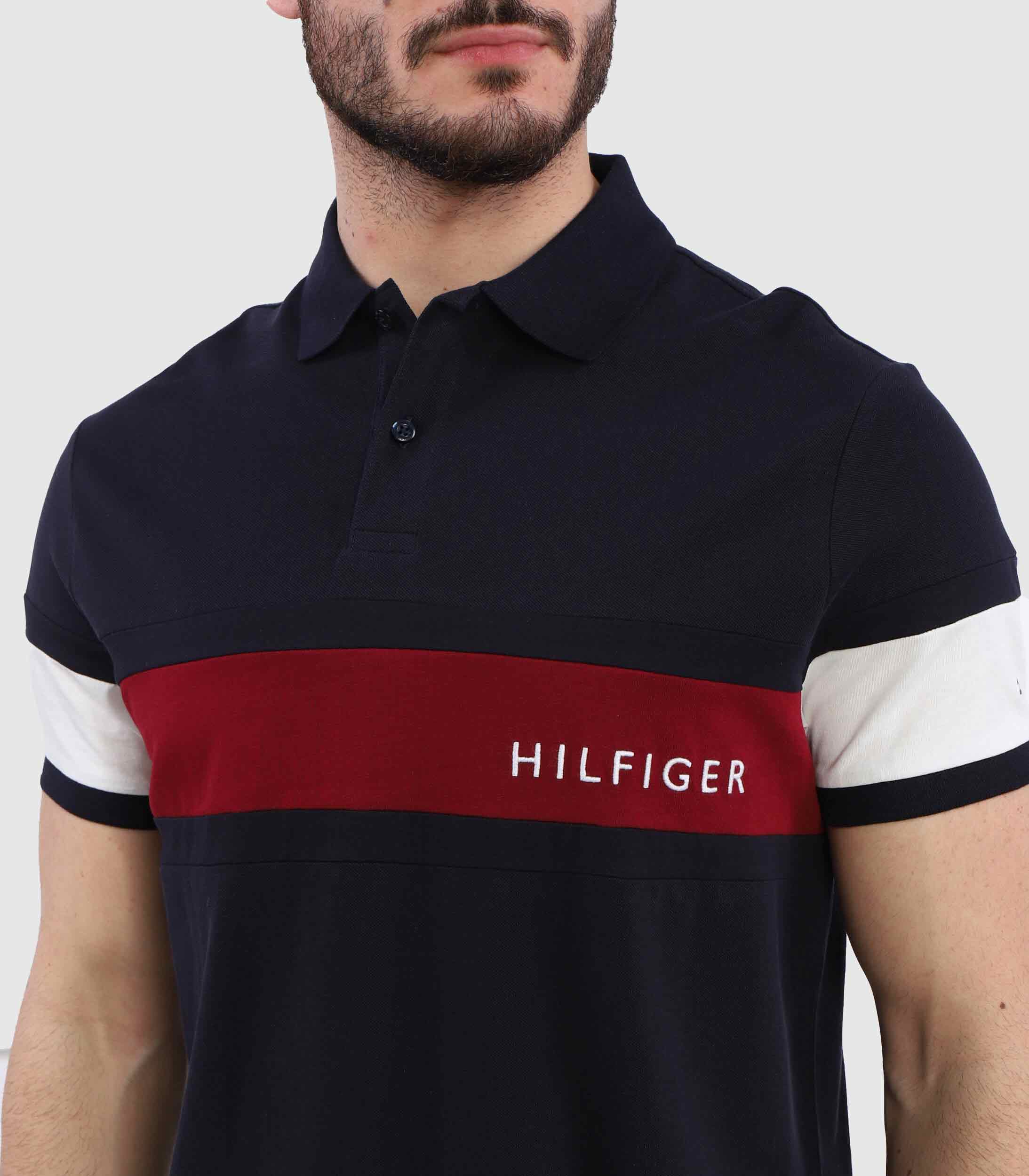 Colourblock Placement Polo - Navy*
