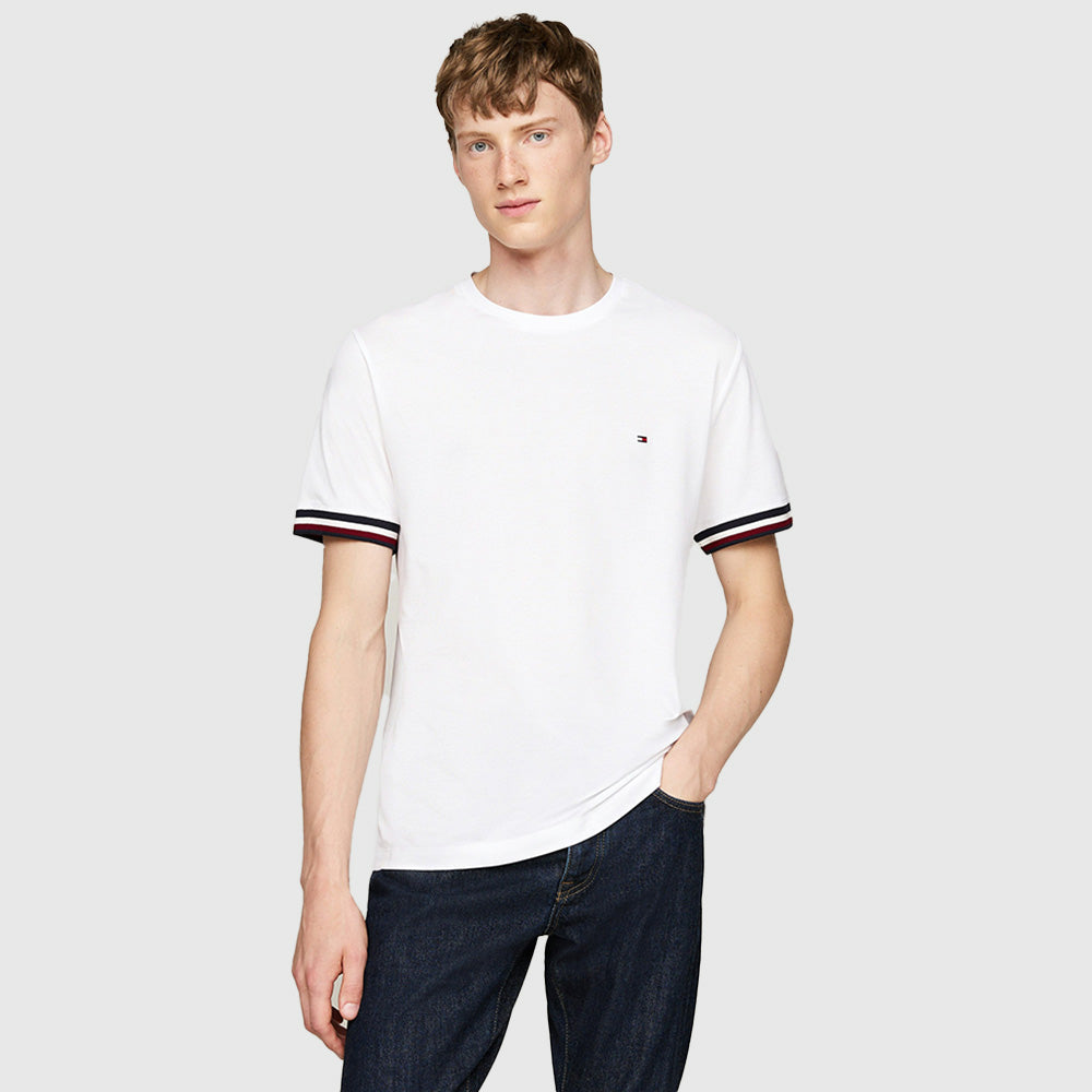 Global Stripe Cuff Tee - White*