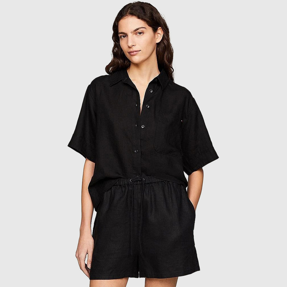 Short Sleeve Linen Shirt - Black*