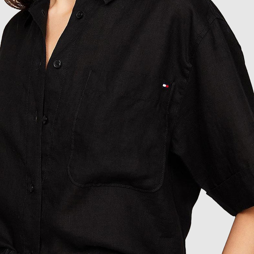 Short Sleeve Linen Shirt - Black*