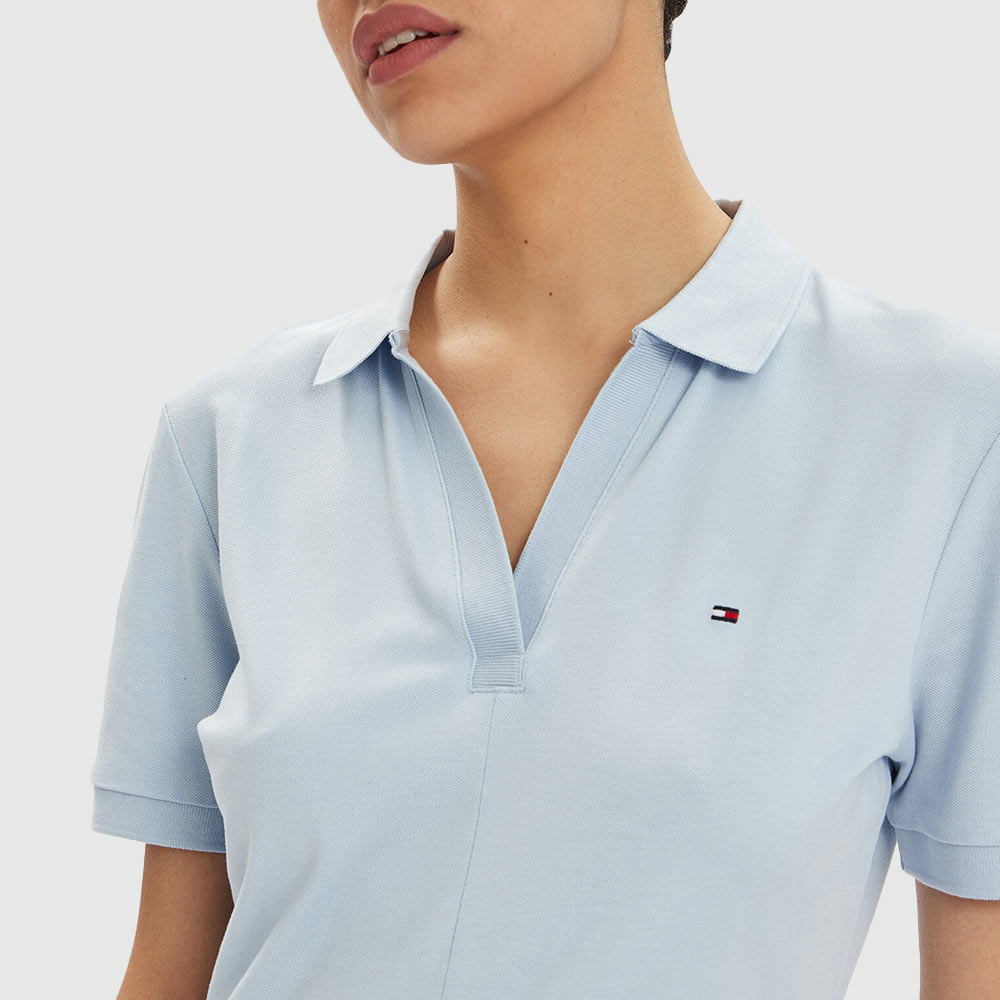 Open Placket Polo Dress - Light Blue*