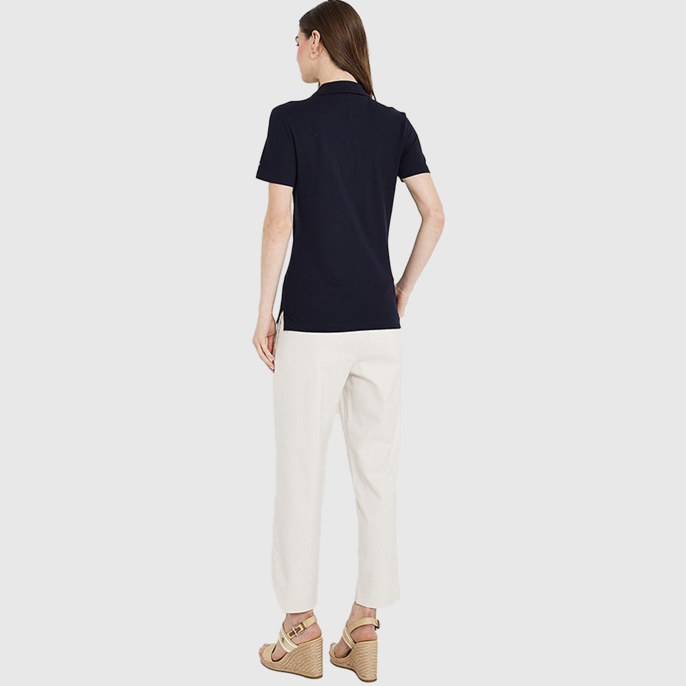 Slim Open Neck Polo - Navy*