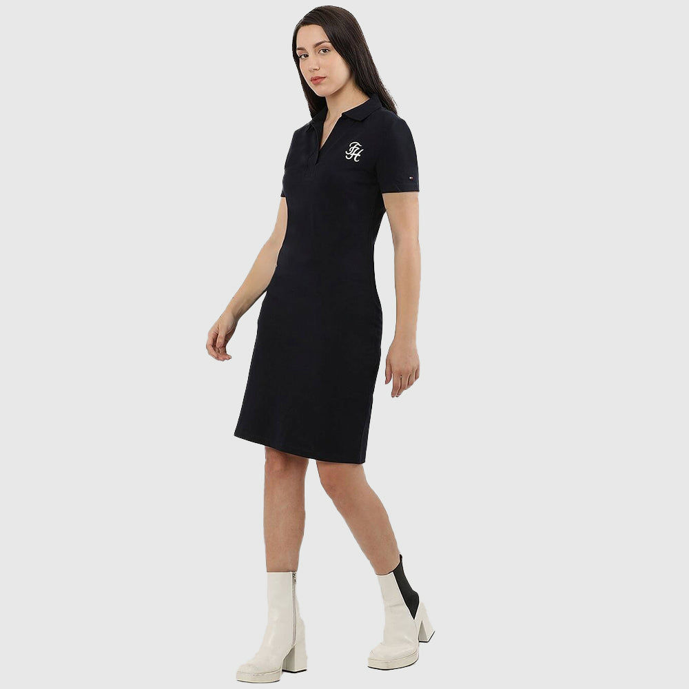 Slim Script Polo Dress - Navy*