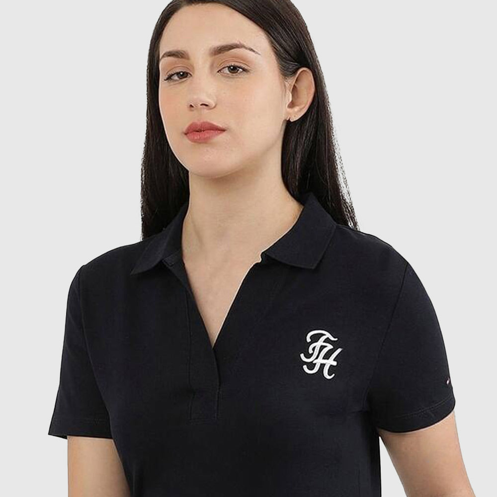 Slim Script Polo Dress - Navy*
