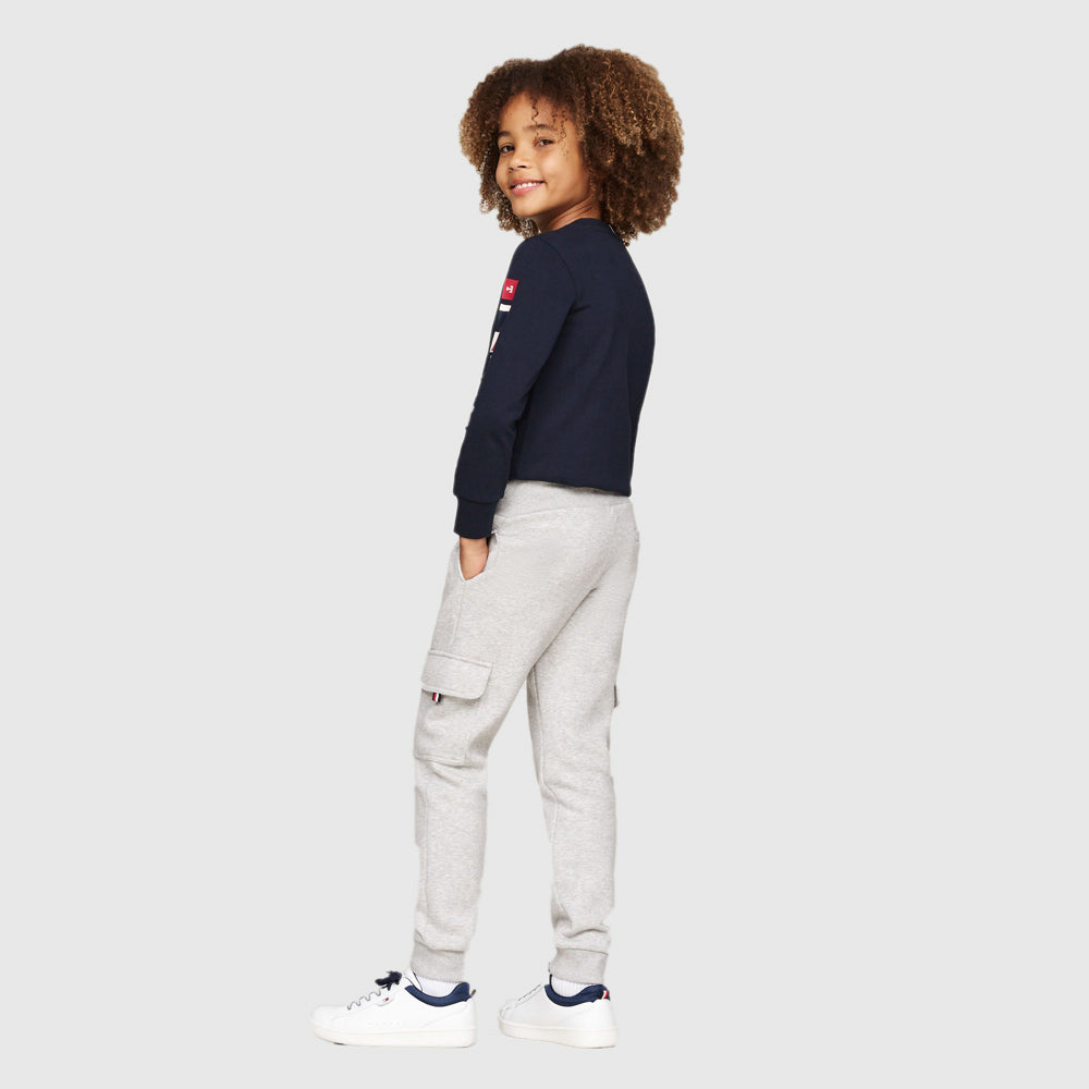 Kids Fleece Cargo Sweatpants - Light Grey