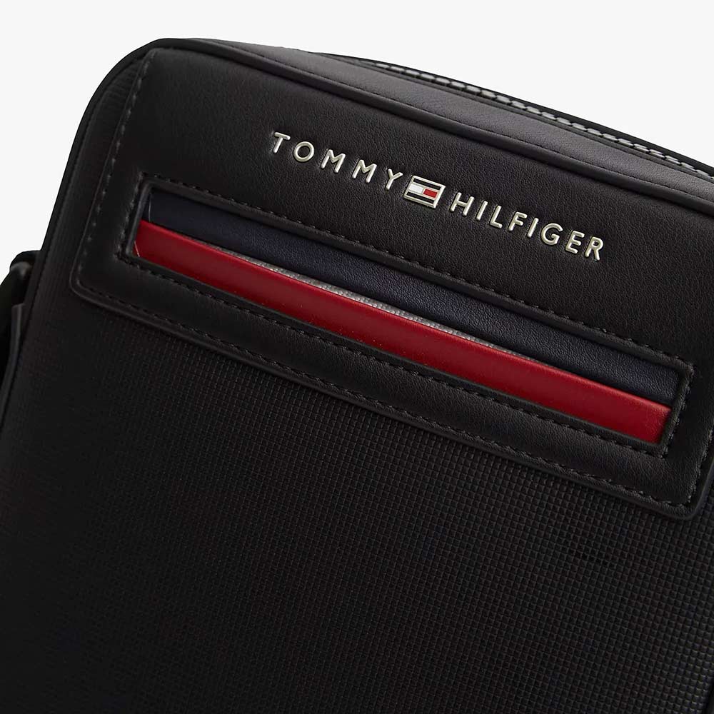 Metal Logo Crossbody Reporter Bag - Black