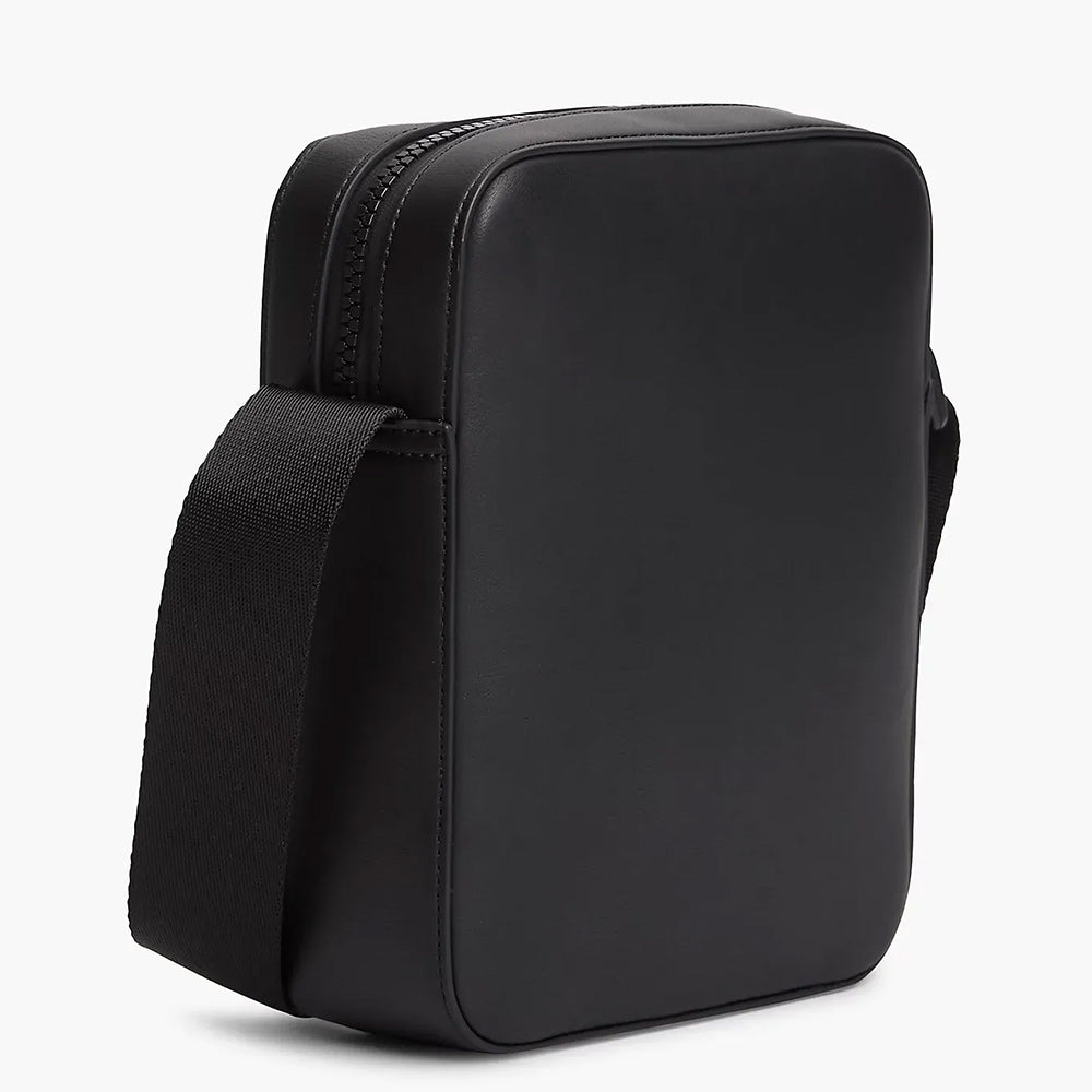 Metal Logo Crossbody Reporter Bag - Black