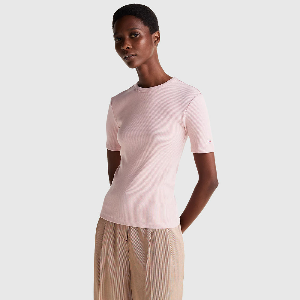 Tommy Hilfiger Rib Sleeve T-Shirt - Blush |ThirdBaseUrban