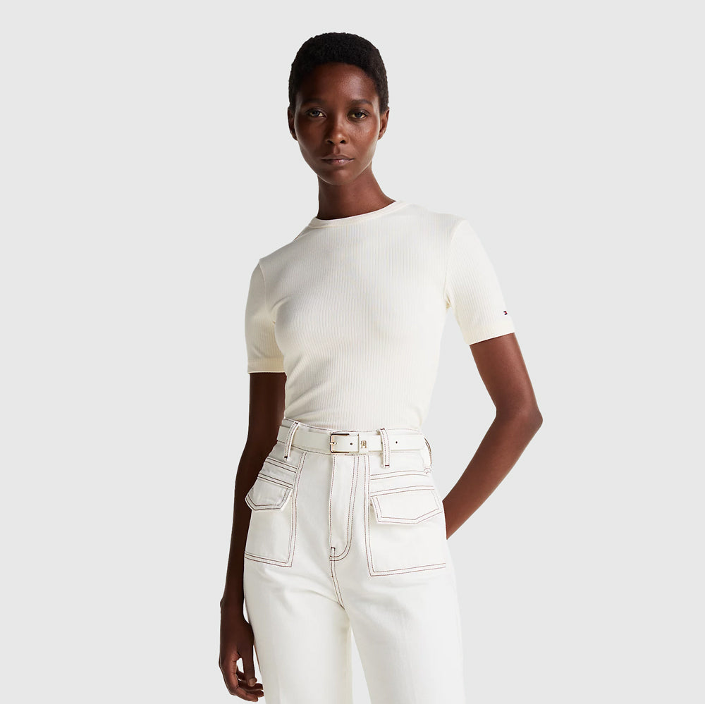 Tommy Hilfiger Rib Sleeve T-Shirt - Off White |ThirdBaseUrban
