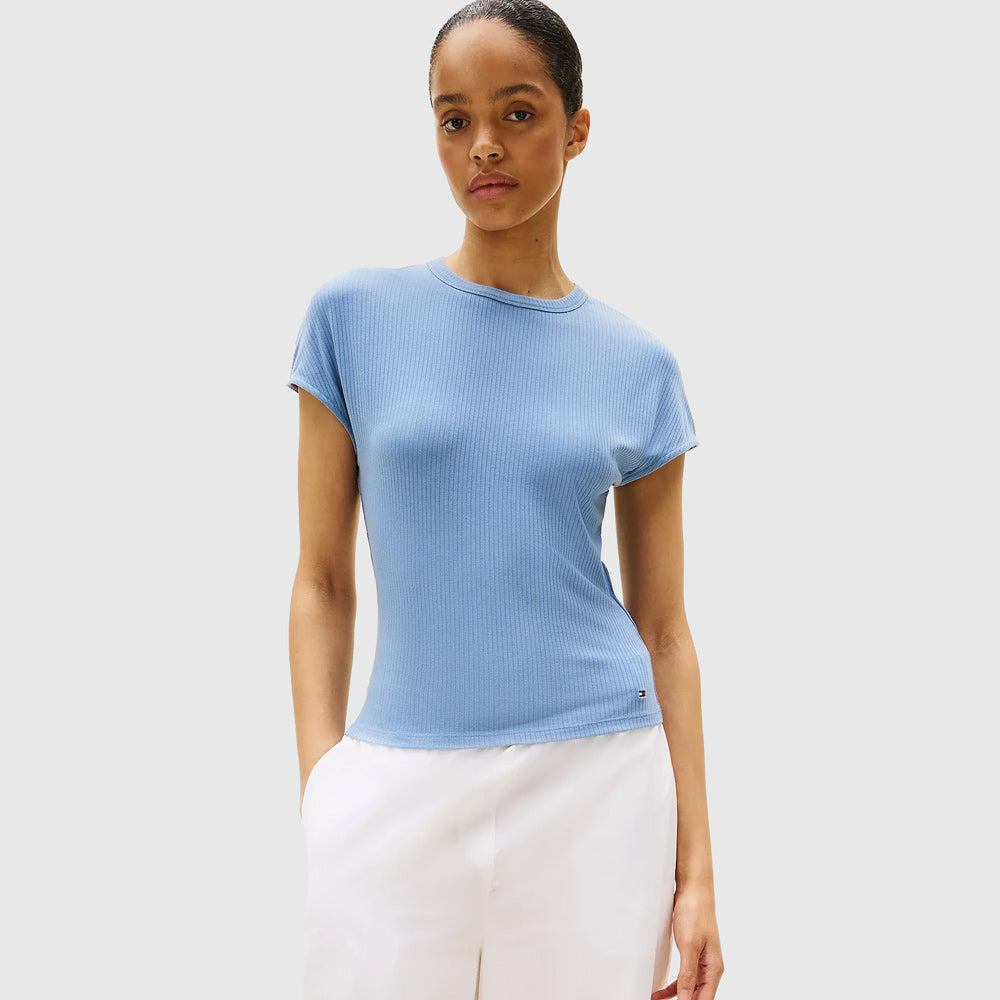 トップス bluesocket Tommy Hilfiger Slim Rib T - Shirt - Light Blue |ThirdBaseUrban
