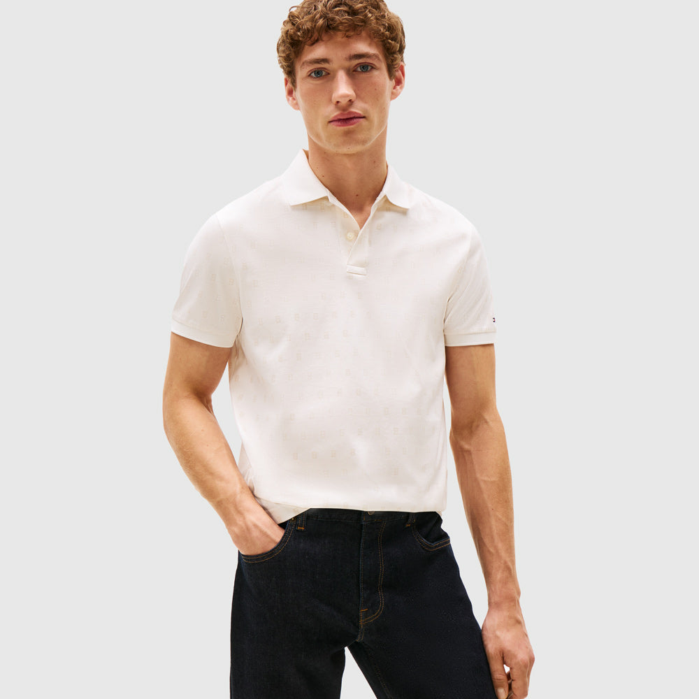 Tommy Hilfiger Aop Interlock Regular Golfer - Ivory |ThirdBaseUrban