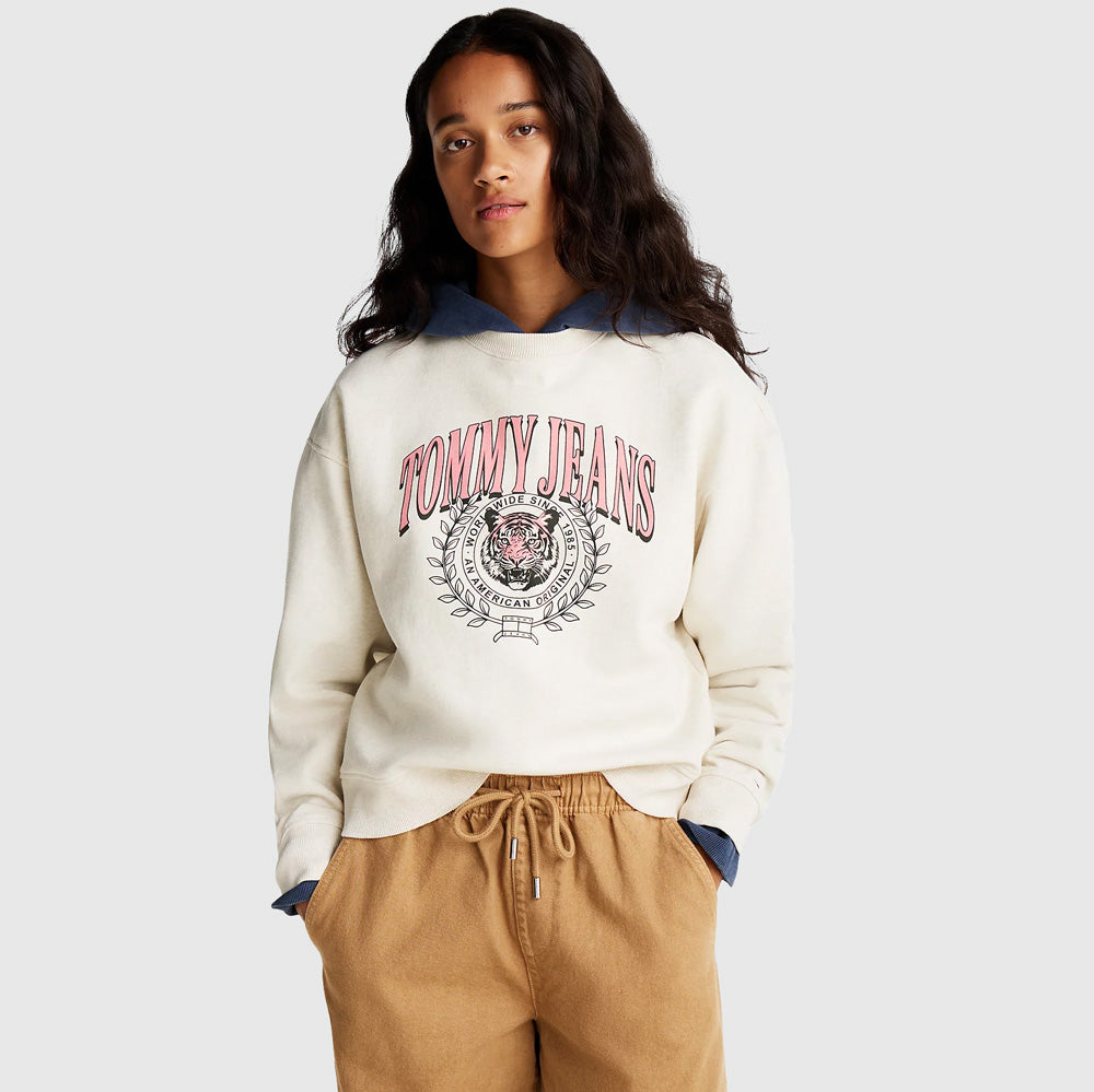 Tommy Hilfiger Boxy Tiger Varsity Sweater - Oatmilk |ThirdBaseUrban