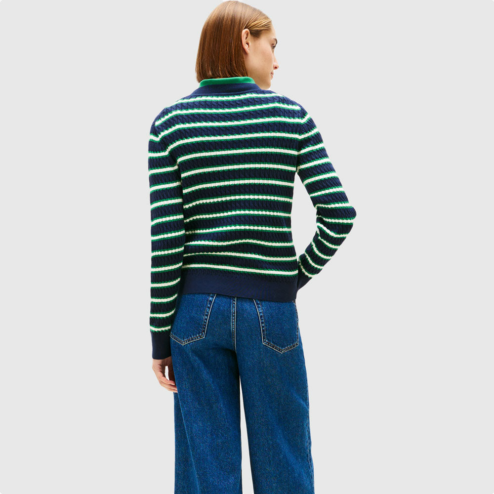 Cable Fine Sweater - Navy Multi