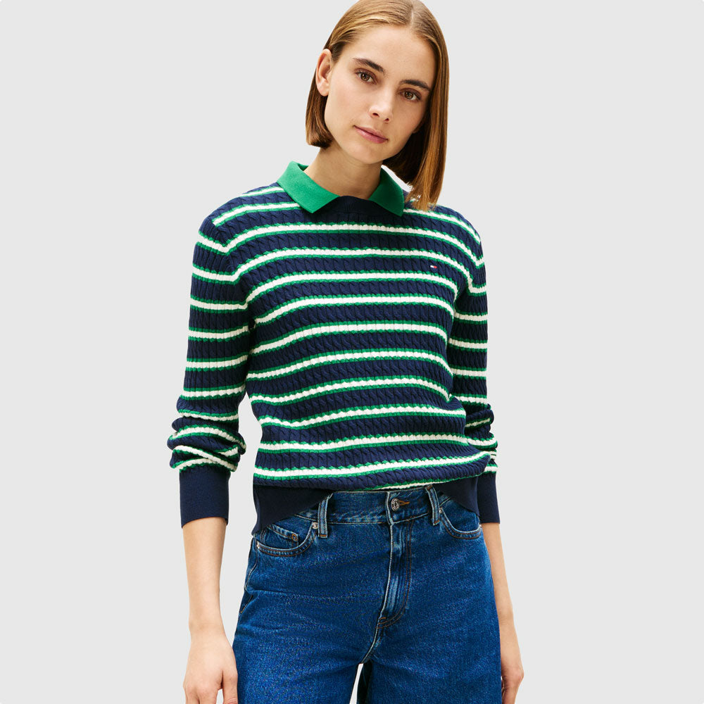 Tommy Hilfiger Cable Fine Sweater - Navy Multi |ThirdBaseUrban