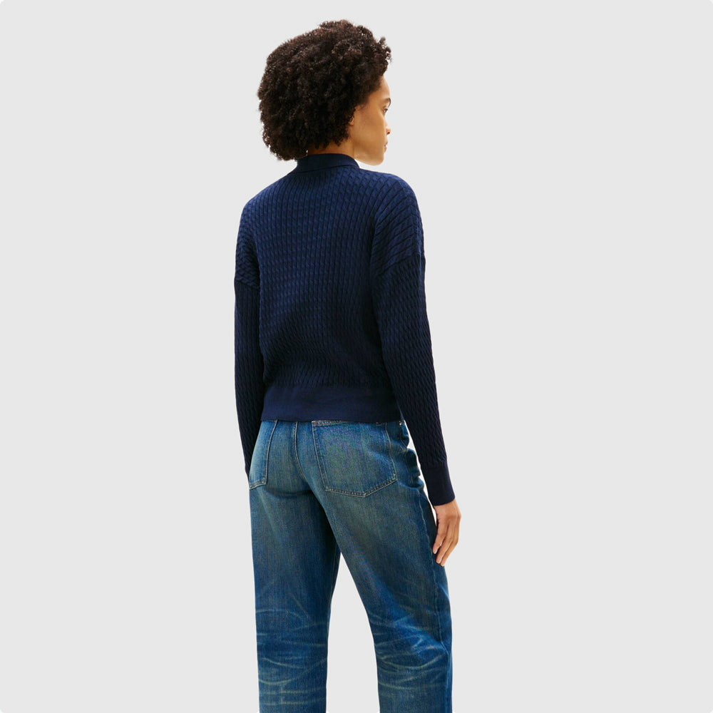 Cable Fine Golf Sweater - Navy