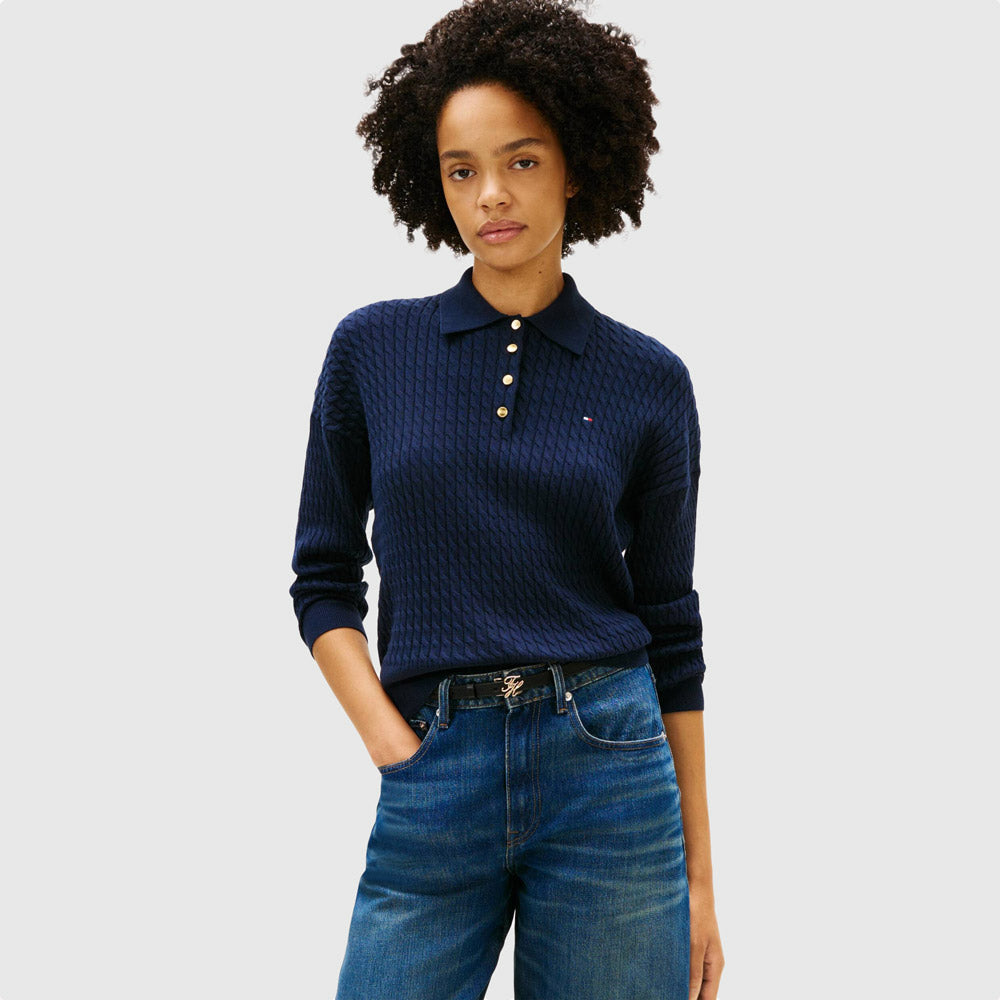 Tommy Hilfiger Cable Fine Golf Sweater - Navy |ThirdBaseUrban