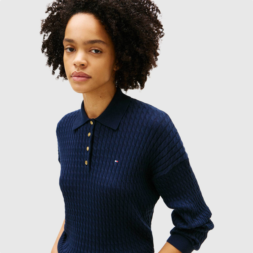Cable Fine Golf Sweater - Navy