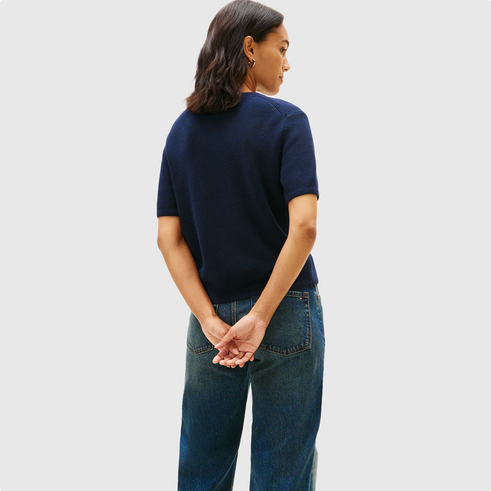 Cable Fine Sweater - Navy Multi