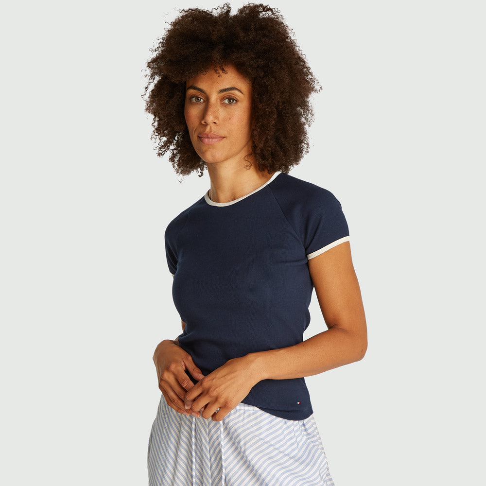 Tommy Hilfiger Contrast Ringer T-Shirt - Navy |ThirdBaseUrban