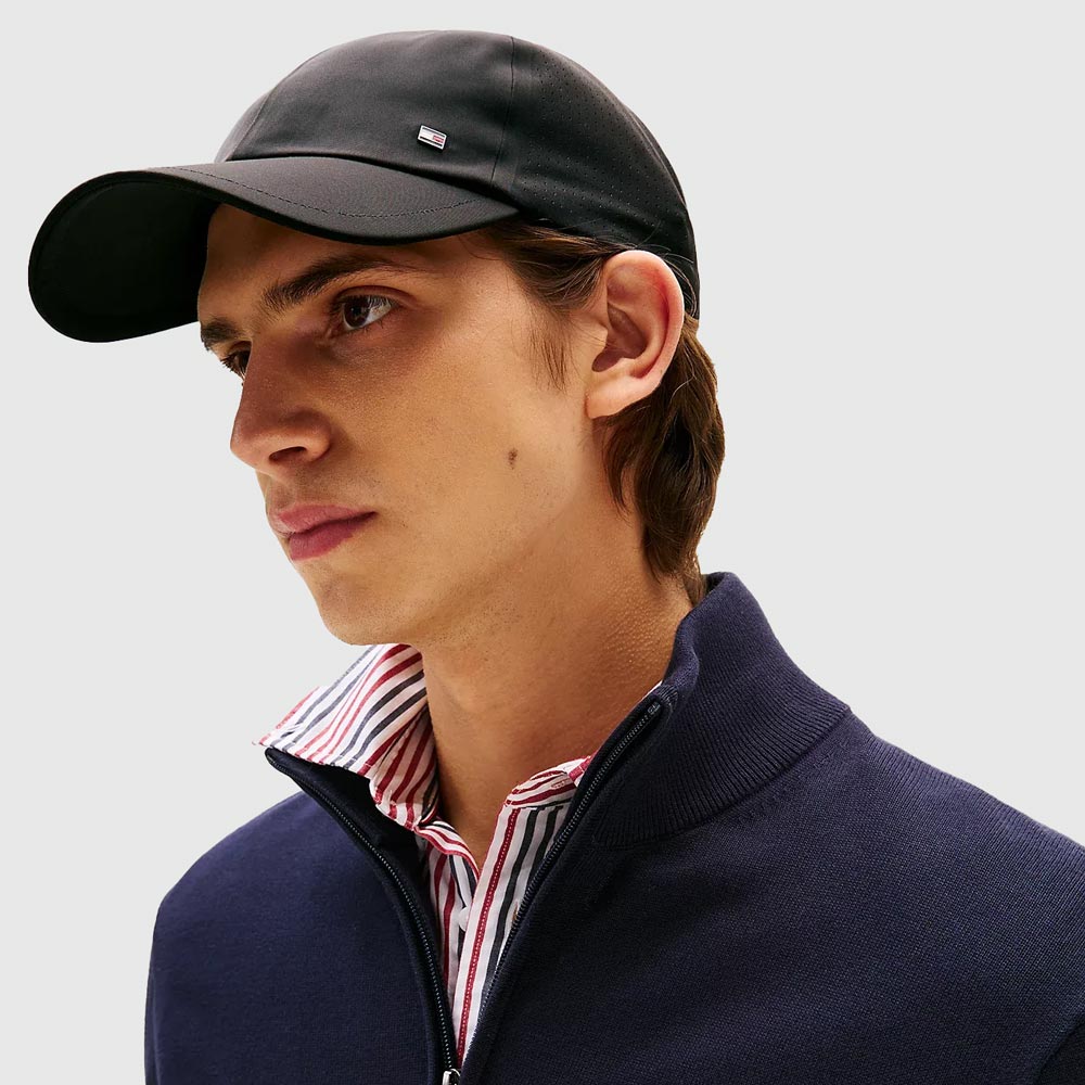 Tommy Hilfiger Perforated Panel Cap - Black |ThirdBaseUrban