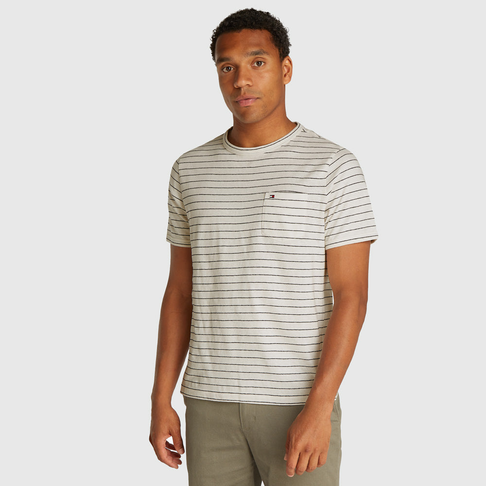 Tommy Hilfiger Linen Stripe T-Shirt - Ivory |ThirdBaseUrban