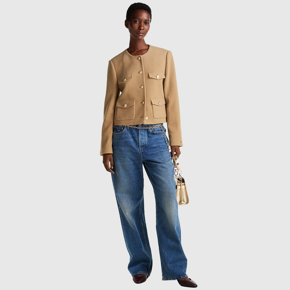Wool Gold Button Jacket - Khaki