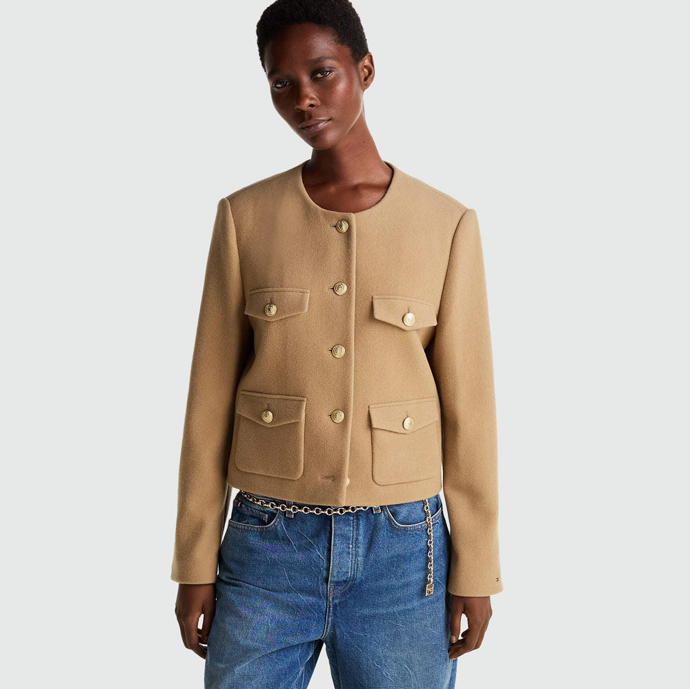 Tommy Hilfiger Wool Gold Button Jacket Khaki |ThirdBaseUrban