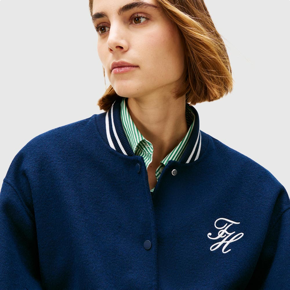 Wool Varsity Bomber - Dark Night Navy