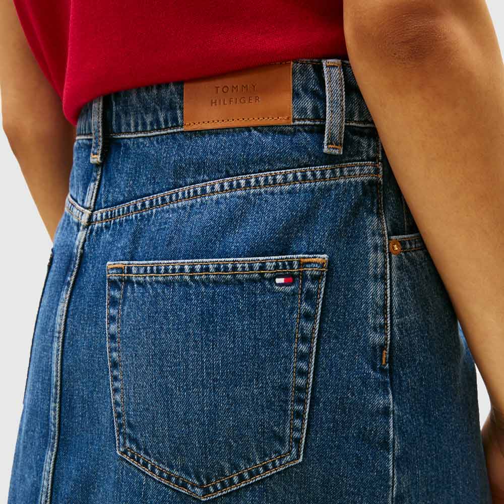 Knee Denim Skirt - Denim Medium