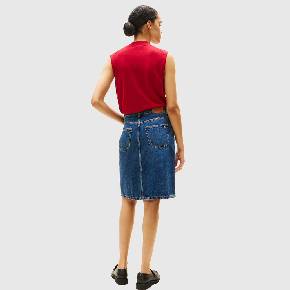 Knee Denim Skirt - Denim Medium