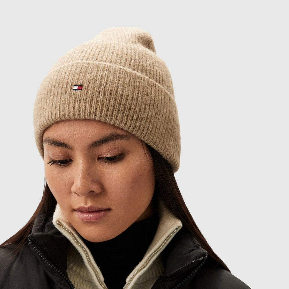 Tommy Hilfiger Essential Flag Fuzzy Beanie - Beige  |ThirdBaseUrban