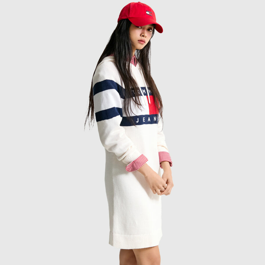 Flag Hood Sweater Dress - Off White