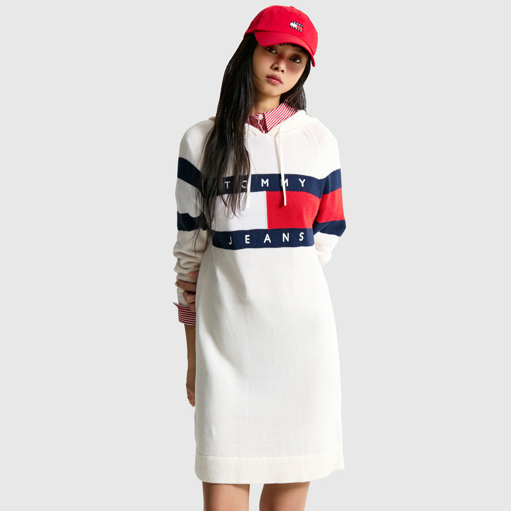 Tommy Hilfiger Flag Hood Sweater Dress Off White |ThirdBaseUrban