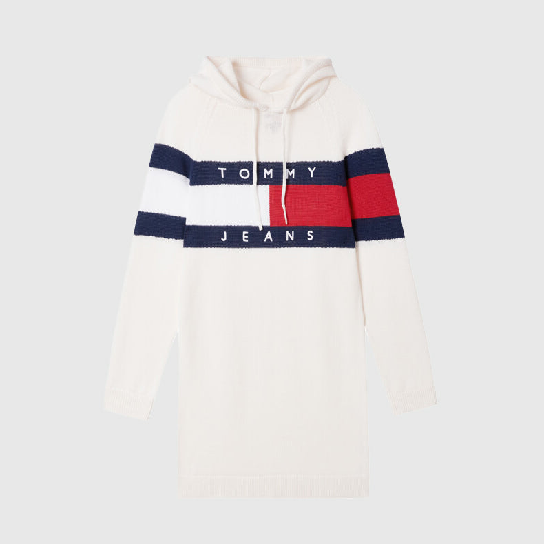 Flag Hood Sweater Dress - Off White