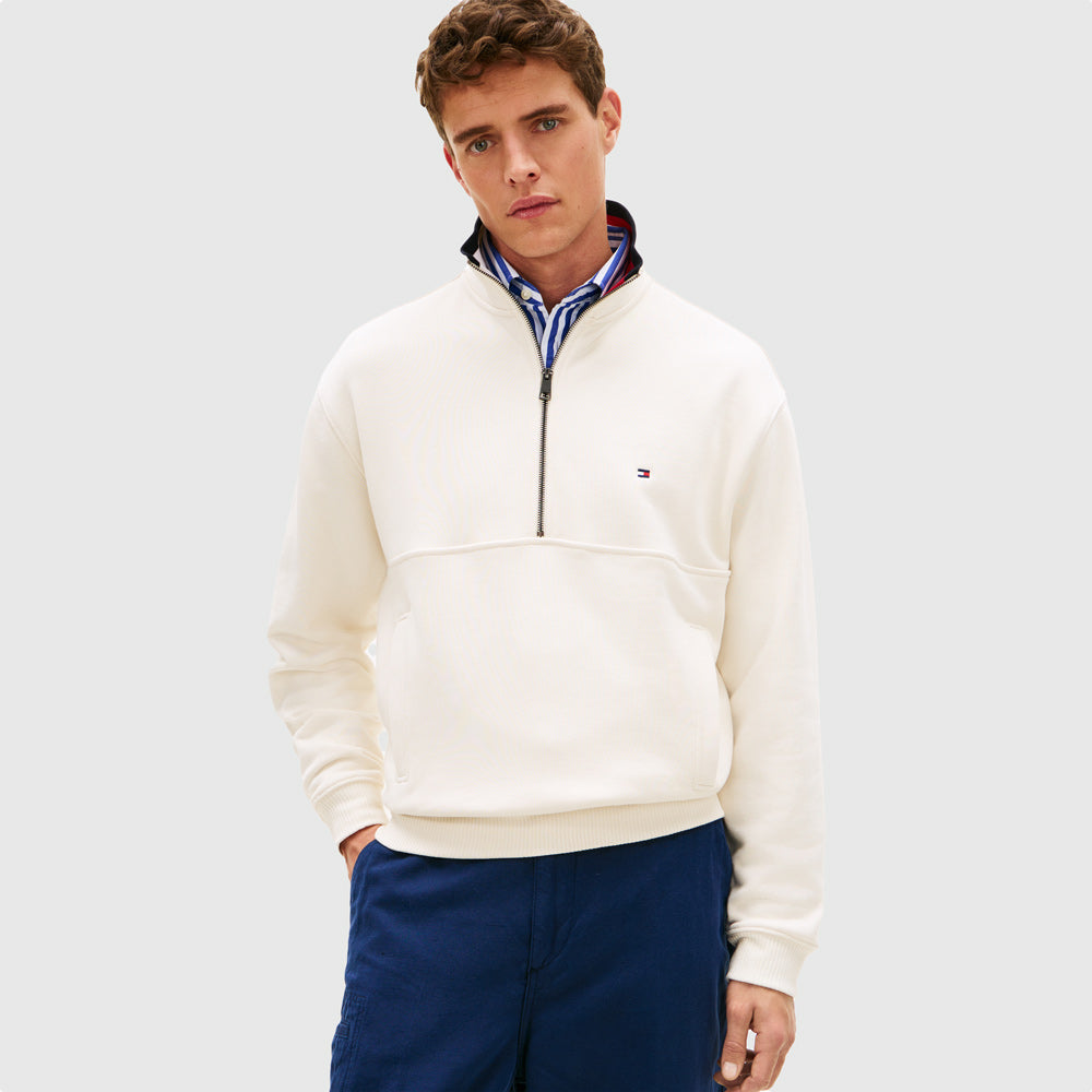 Tommy Hilfiger Flag Zip Sweater - Ivory |ThirdBaseUrban