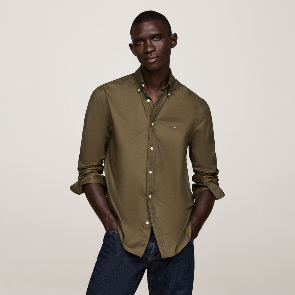 Tommy Hilfiger Flex Poplin Shirt - Olive |ThirdBaseUrban