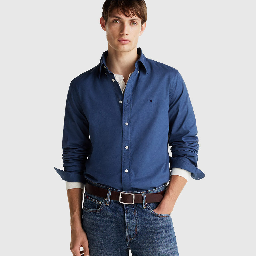 Tommy Hilfiger Poplin Solid Shirt - Steel Blue |ThirdBaseUrban