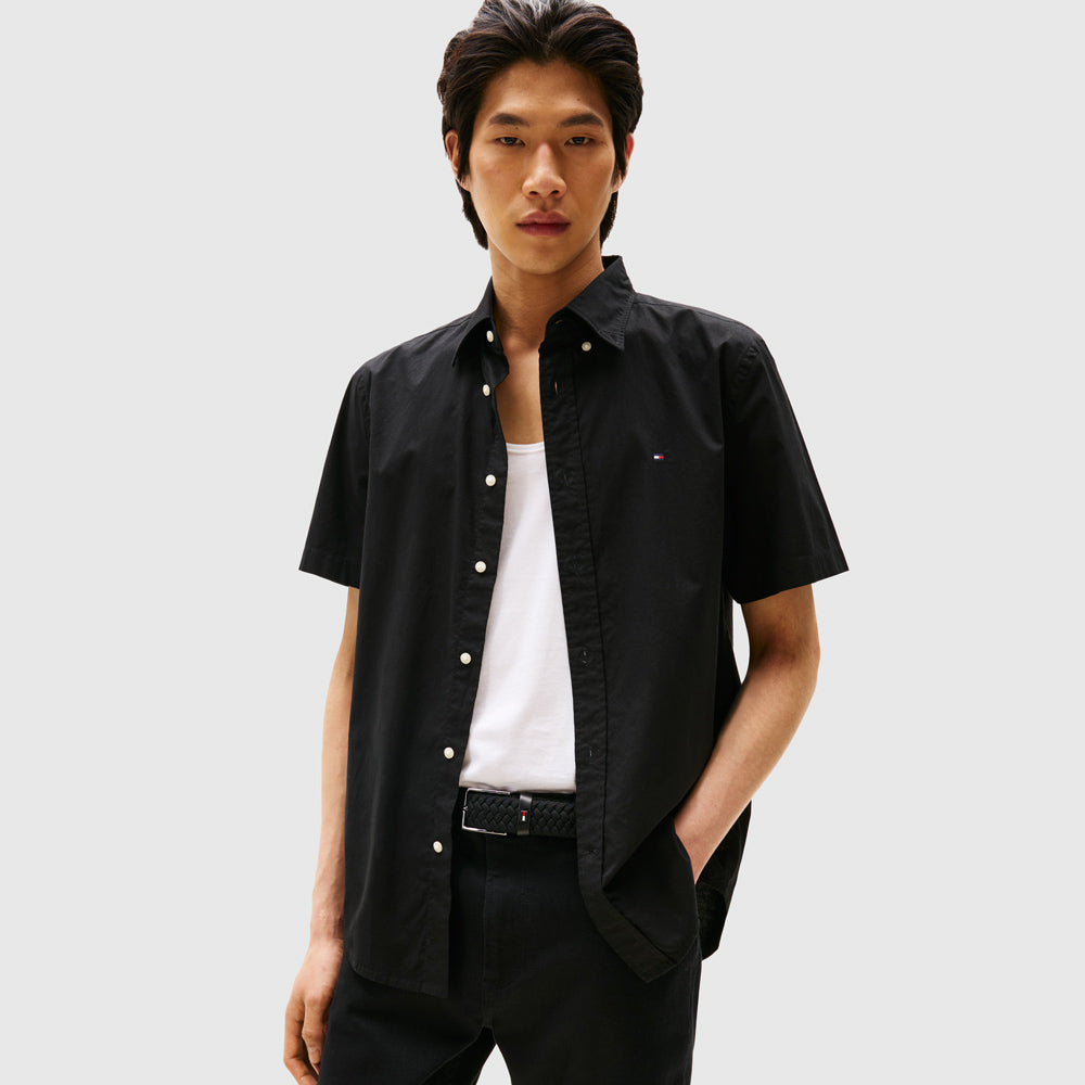 Tommy Hilfiger Flex Poplin Solid Shirt - Black |ThirdBaseUrban